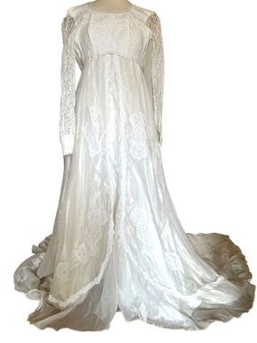 Vintage 70s Floral Lace J.C Penny Wedding Bridal Gown Dress 5/6 Repairs
